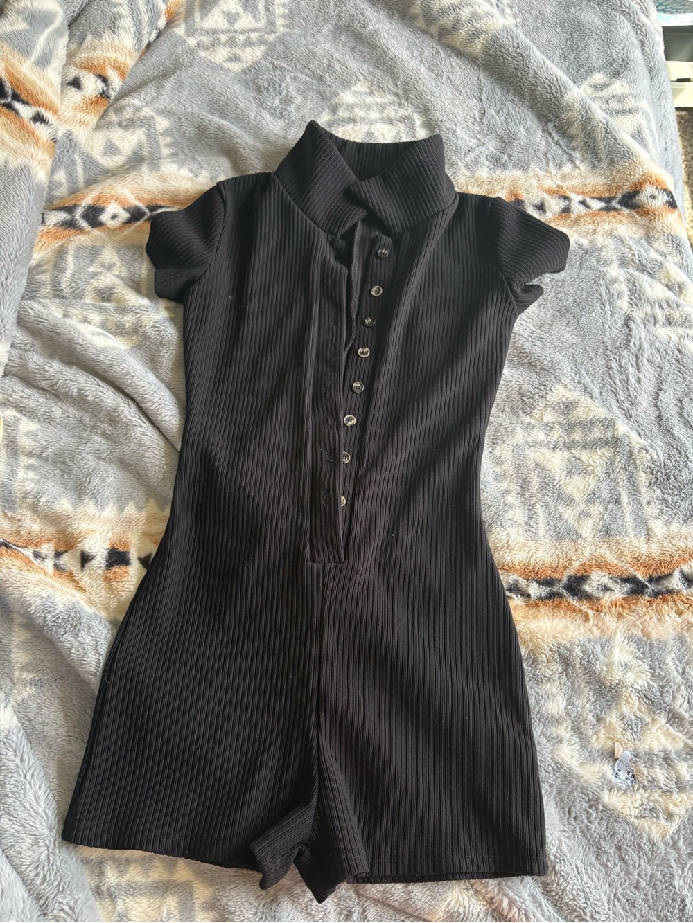 Edikted Black Ribbed Short Sleeve Romper